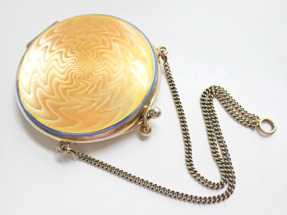 Vintage Art Deco Yellow Enamel Guilloche Sterling Silver Chatelaine Powder Compact 💛 Gold Filled etsy.me/3Chzbhv GrandVintageFinery