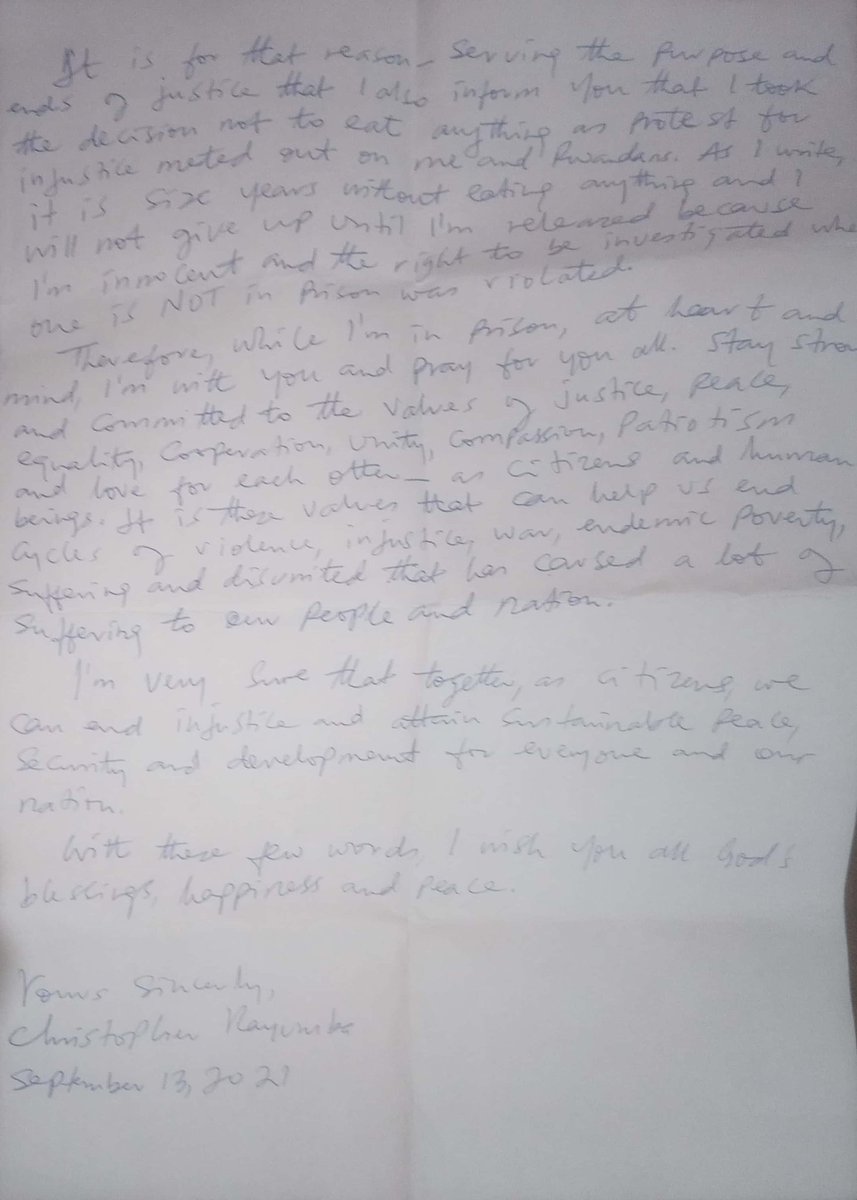 UMUYOBOZI wacu Dr Kayumba Christopher amaze iminsi 6 nta kintu arya aho afungiye kuri RIB/Police Kicukiro, mu rwego rwo guharanira uburenganzira bwe n'ubwa Banyarwanda. Ubu ni ubutumwa yoherereje Abaturarwanda bose