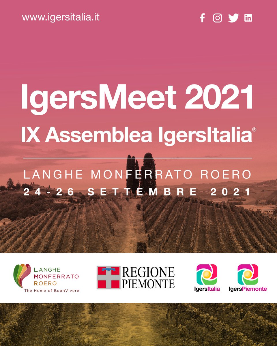 📣La IX Assemblea Nazionale di @IgersItalia si svolgerà in #Piemonte. Dal 24 al 26 settembre 2021, accolti dalla community piemontese, con il supporto di <a href="/visitLMR/">visit Langhe Monferrato Roero</a> e <a href="/regionepiemonte/">Regione Piemonte</a>, andremo nelle #Langhe, #Roero e #Monferrato!
igersitalia.it/il-piemonte-os…
#AssembleaIgersItalia2021
