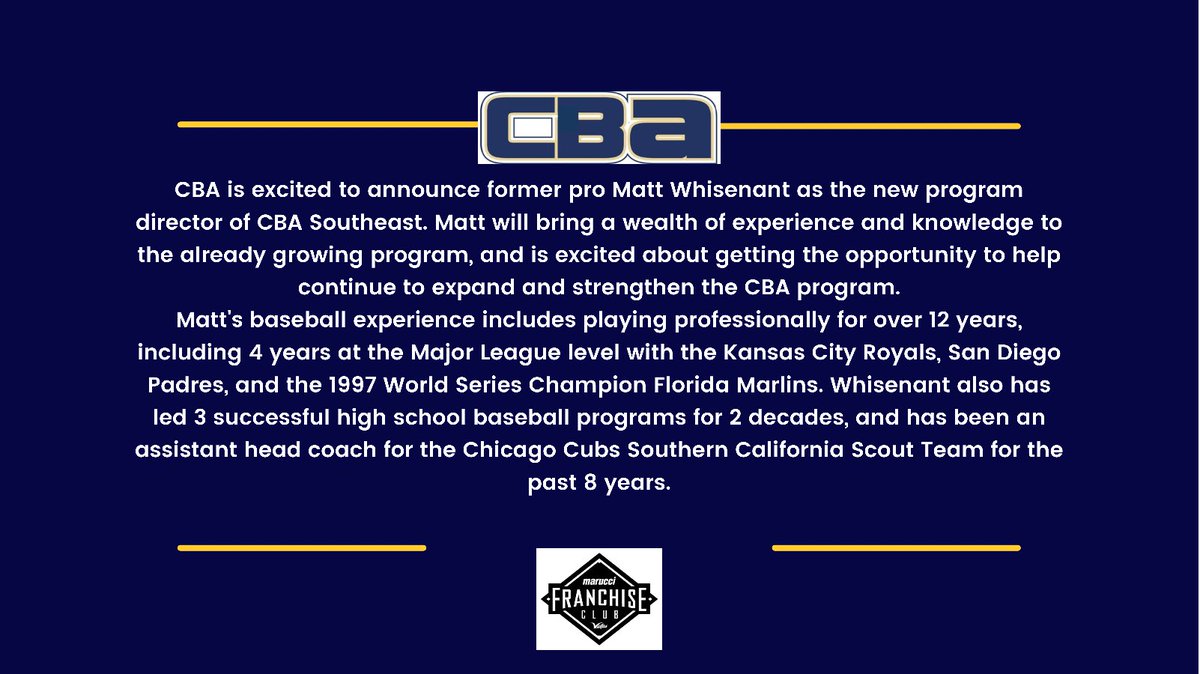 📣 CBA Southeast Announcement 📣 <a href="/CBABaseballUSA/">CBA Baseball</a> <a href="/CbaSpotlight/">CBA Spotlight</a> <a href="/WhisenantMatt/">Matt Whisenant</a> <a href="/coachtresch/">Shane Tresch</a> #weareCBA