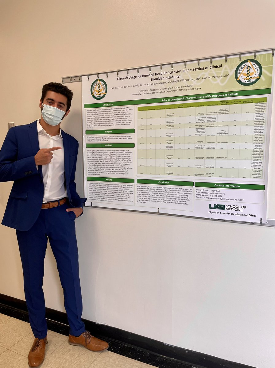 What’s good #medtwitter and #orthotwitter! My name is Allen, and I’m a MS2 at @UABSOM passionate about all things Ortho. Excited to share with y’all my first poster presentation with @UABOrtho and my first tweet too 🦴 

Looking forward to learning and connecting with everybody!