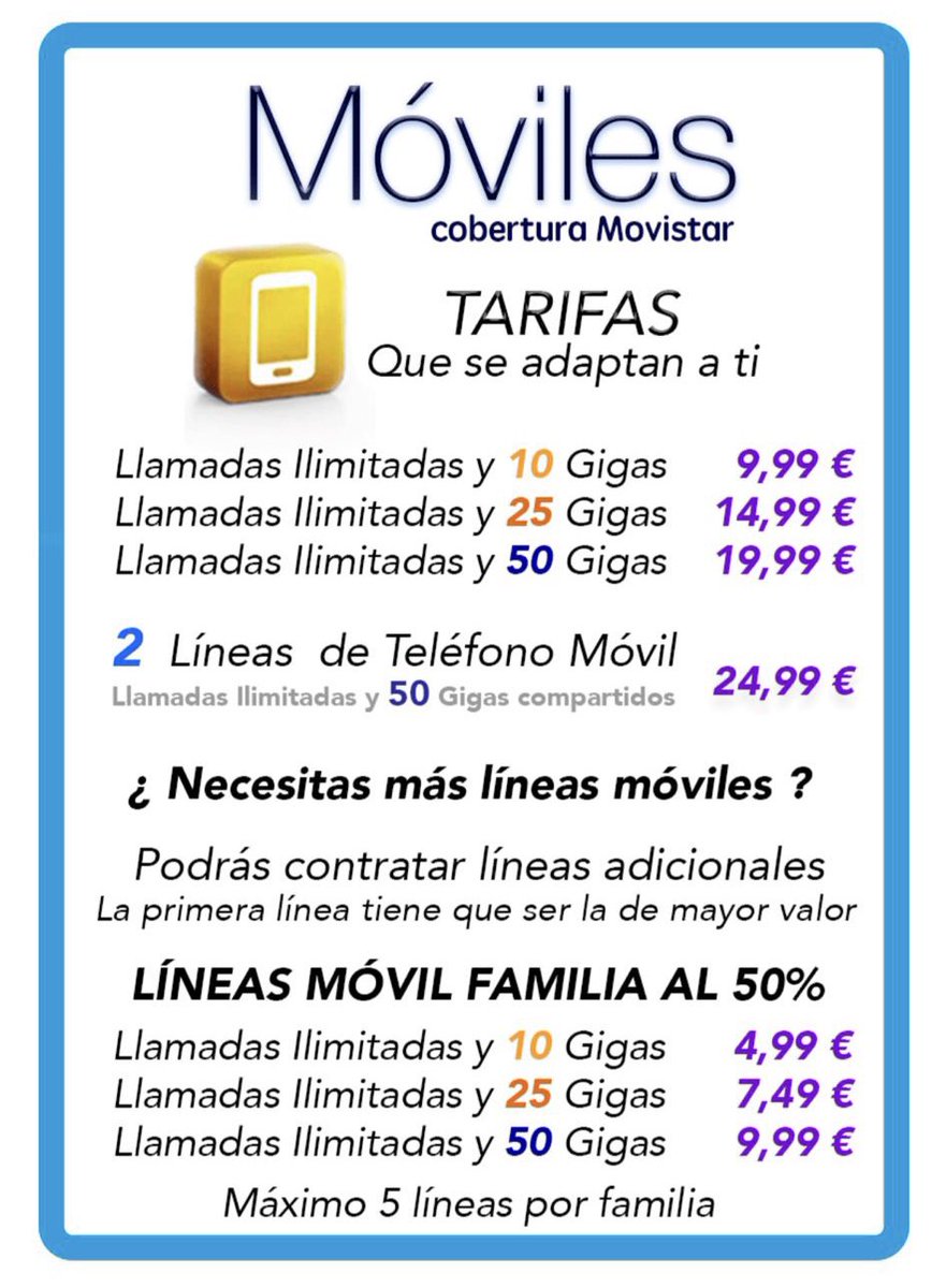 EVTvelez's tweet photo. Electrovideo Vélez te trae las nuevas tarifas de telefonía móvil con cobertura Movistar https://t.co/PaXH2BaG0C
