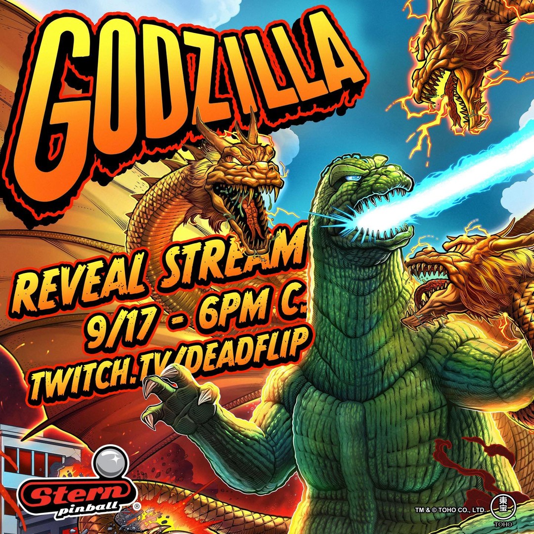 Mark your calendars, Dead Flip Pinball Streaming reveal stream with game team this Friday night @ 6pm CT! zpr.io/HFgWH

#Godzilla #Toho #KingoftheMonsters #DeadFlip #Reveal #SternPinball #Pinball #PlayStrong