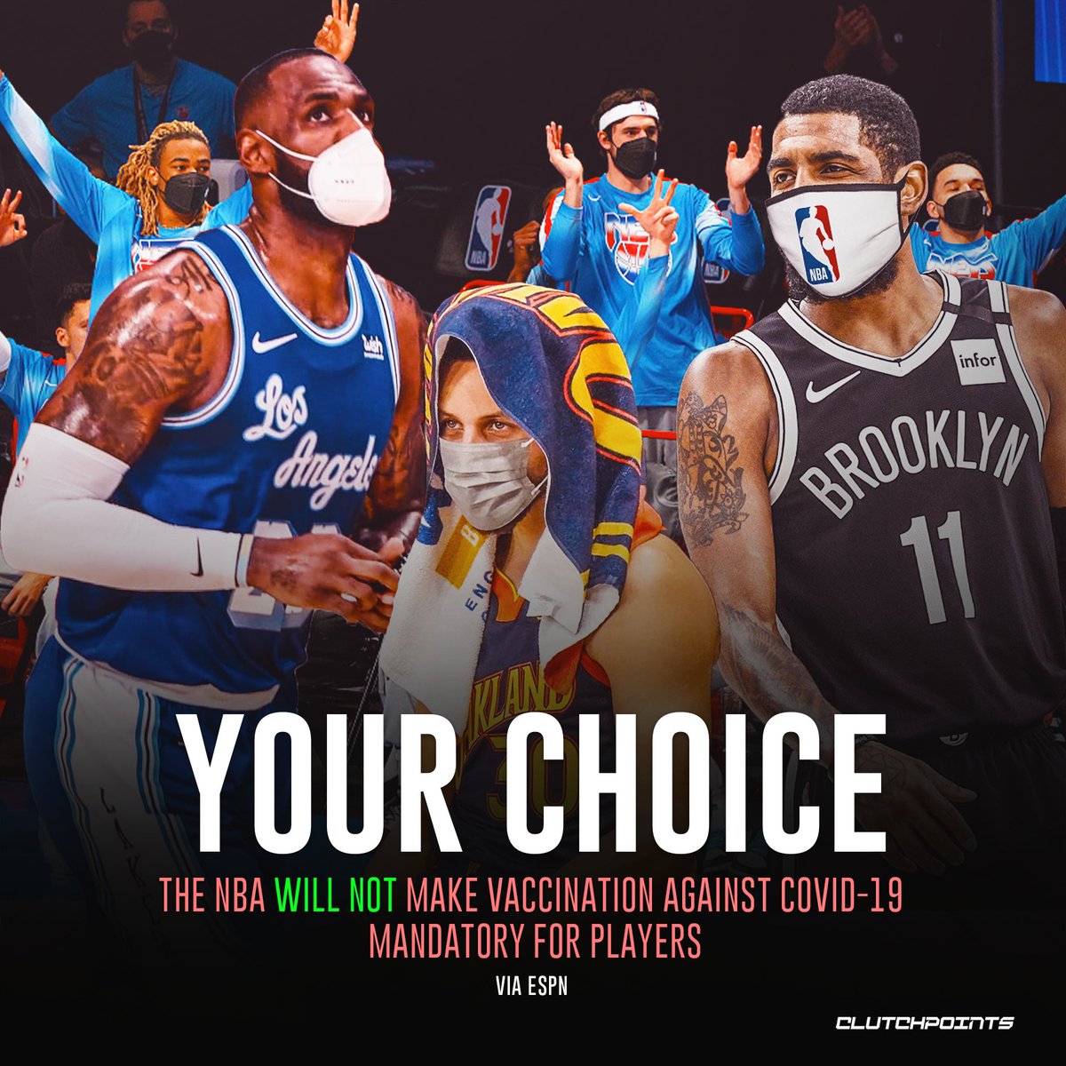 The NBA will mandate COVID-19 vaccinations for referees and most team staff members for the 2021-22 season, but they will not be requiring players to get the vaccine.

Thoughts?