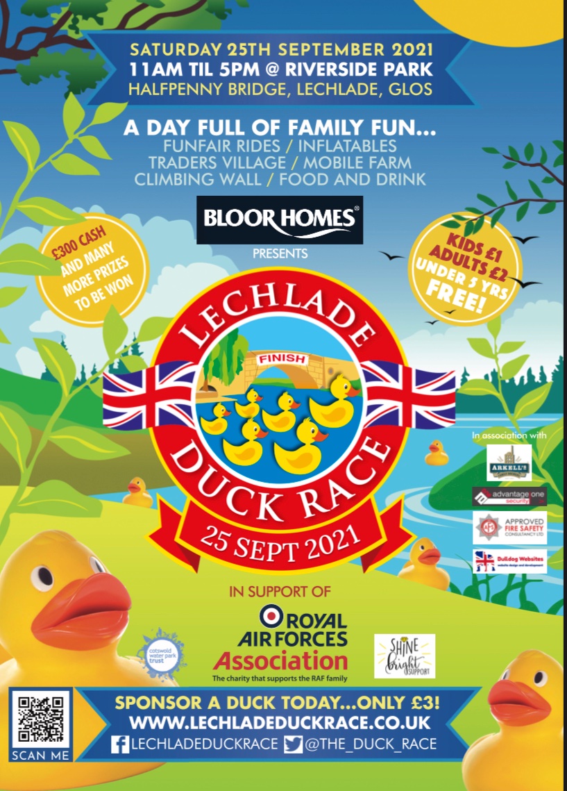 Not long to go now! Please share our post and help make the day a huge success. You can buy your tickets and ducks online or by cash/card on the day (some stalls and ents will be cash only). See you there! <a href="/RAFAssociation/">RAF Association</a> <a href="/BloorHomes/">kevin</a> <a href="/ArkellsBrewery/">Arkell's Brewery</a> <a href="/BulldogWebsites/">Bulldog Websites</a>