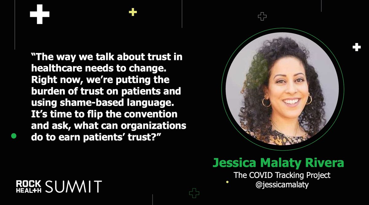 Rock_Health's tweet photo. “Even the way we talk about trust needs to change. Right now, we’re putting the burden of trust on patients and using shame-based language. But it’s time to flip the conversation and ask, what can organizations do to earn patients’ trust?”
- @jessicamalaty 
#RHS2021 https://t.co/QbBRcEy361