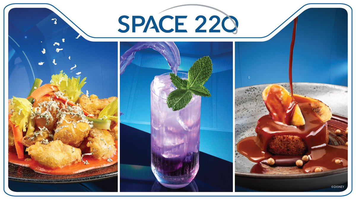 DisneyParks's tweet photo. Space 220 Restaurant at EPCOT officially begins virtual departures on Sept. 20! Find out more about reservations and check out a sampling of the prix fixe menus on the Disney Parks Blog now: https://t.co/M3MMEYsPZg https://t.co/QJIvGkAgzM