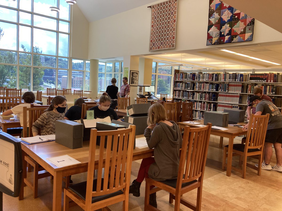 AppStateSCRC's tweet photo. Members of Dr. Andrea (@HistoryAndrea) Burns' HIS 5640 class (Interpretation in Museums) visited Special Collections to prepare an exhibit for the ‘Boone 150’ sesquicentennial celebration!
#AppStateHistory #PublicHistory #Boone150 #JonesHouse https://t.co/99WVShTfnH