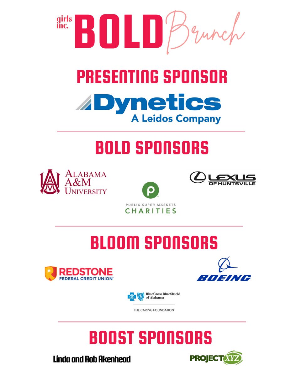 GirlsIncofHSV's tweet photo. Thank you to all of our Bold Brunch sponsors for their dedication to local girls! Join us this Saturday to hear from some of our amazing girls and local women leaders. 

Tickets available at https://t.co/8NiHB5LzBI

#GirlsIncHSV #StrongSmartBold #BoldBrunchHSV #iHeartHSV https://t.co/r62EB20VOt