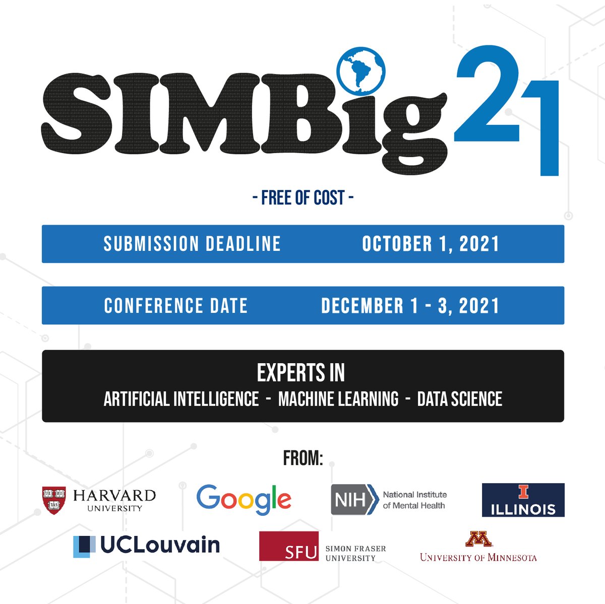 SIMBigPeru's tweet photo. 📌🔊We are close to the conference dates!📢
📌🔊¡Estamos cerca a las fechas de la conferencia! 📢
👉🌐 More Information: https://t.co/G8ibKIt10m
#simbig #free #AI #artificialintelligence #deeplearning #datascience #machinelearning #NLP #biomedicalresearch https://t.co/EeTKDsMvV4