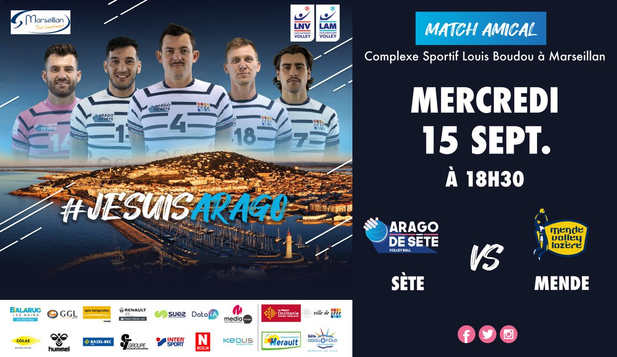 ⚓️ Amical ce mercredi 18h30 vs <a href="/MVLozere/">Mende Volley Lozère</a> à <a href="/VilleMarseillan/">VilledeMarseillan</a> 
📰Les enjeux de la rencontre sur <a href="/MidiLibreSete/">Midi Libre Sète</a> 
midilibre.fr/2021/09/14/mat…

<a href="/villedesete/">Ville de Sète</a> <a href="/Sete_agglo_med/">Sète agglopôle</a> <a href="/Heraultinfos/">Département de l'Hérault</a> <a href="/Occitanie/">Région Occitanie</a> <a href="/LNVofficiel/">LNV</a> #ligueA #arago2122 #jesuisarago #sète