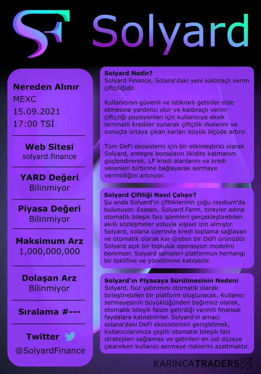 karincatraders's tweet photo. Uyumadan atıyorum yarın @MEXC_Global de listelenecek olan coin #solyard #SolyardFinance iyice okuyun arkadaşlar fiyat bilgisi mevcut değil #solana #sol ağını kullanıyor 👊🏻👊🏻👊🏻🔥🔥🔥 https://t.co/NPgZdkTsBn