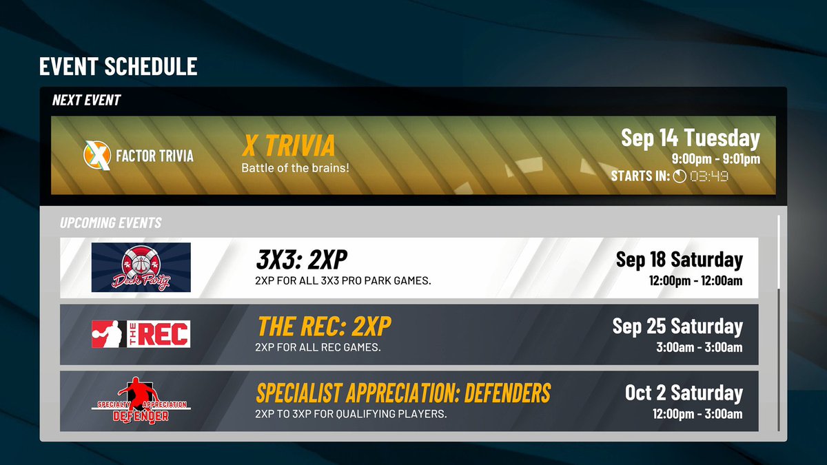 Current Gen event schedule #NBA2K22