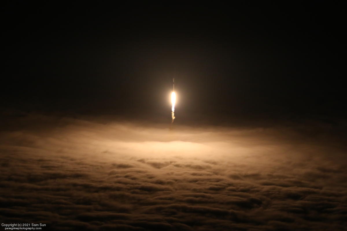 In a scene reminiscent of the Atlas InSight launch 3 years ago, yesterday evening's <a href="/SpaceX/">SpaceX</a> #Falcon9 launch lights up the fog bank at Vandenberg Space Force Base.
