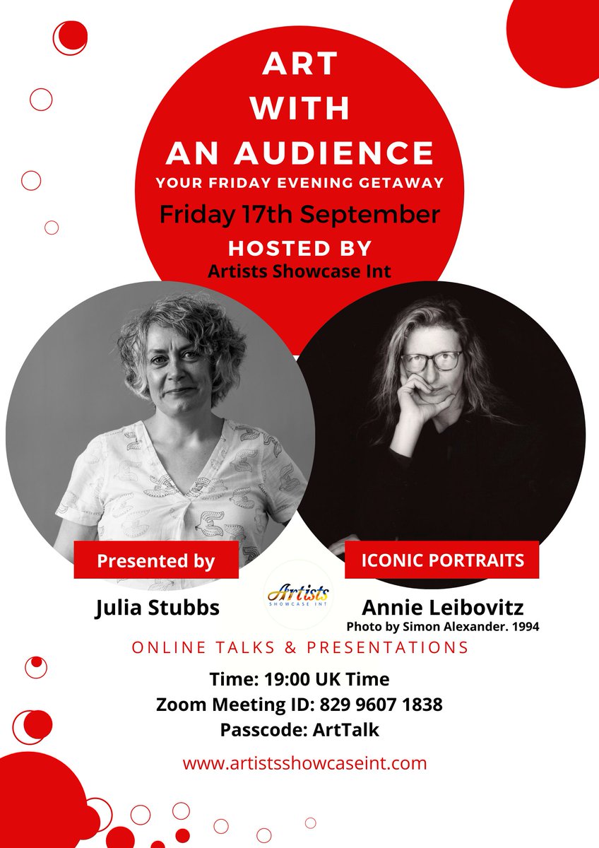 ArtistsShow_Int's tweet image. Art With An Audience. This week, we have the pleasure of listening to Julia&apos;s presentation of Annie Leibovitz&apos;s Iconic Portraits.
Fri 17th Sept 19:00 UK Time
eventbrite.co.uk/e/art-with-an-…
Photo © Simon Alexander. 1994
#ArtWithAnAudience #FreeTalks #FridayEvening #photos #AnnieLeibovitz