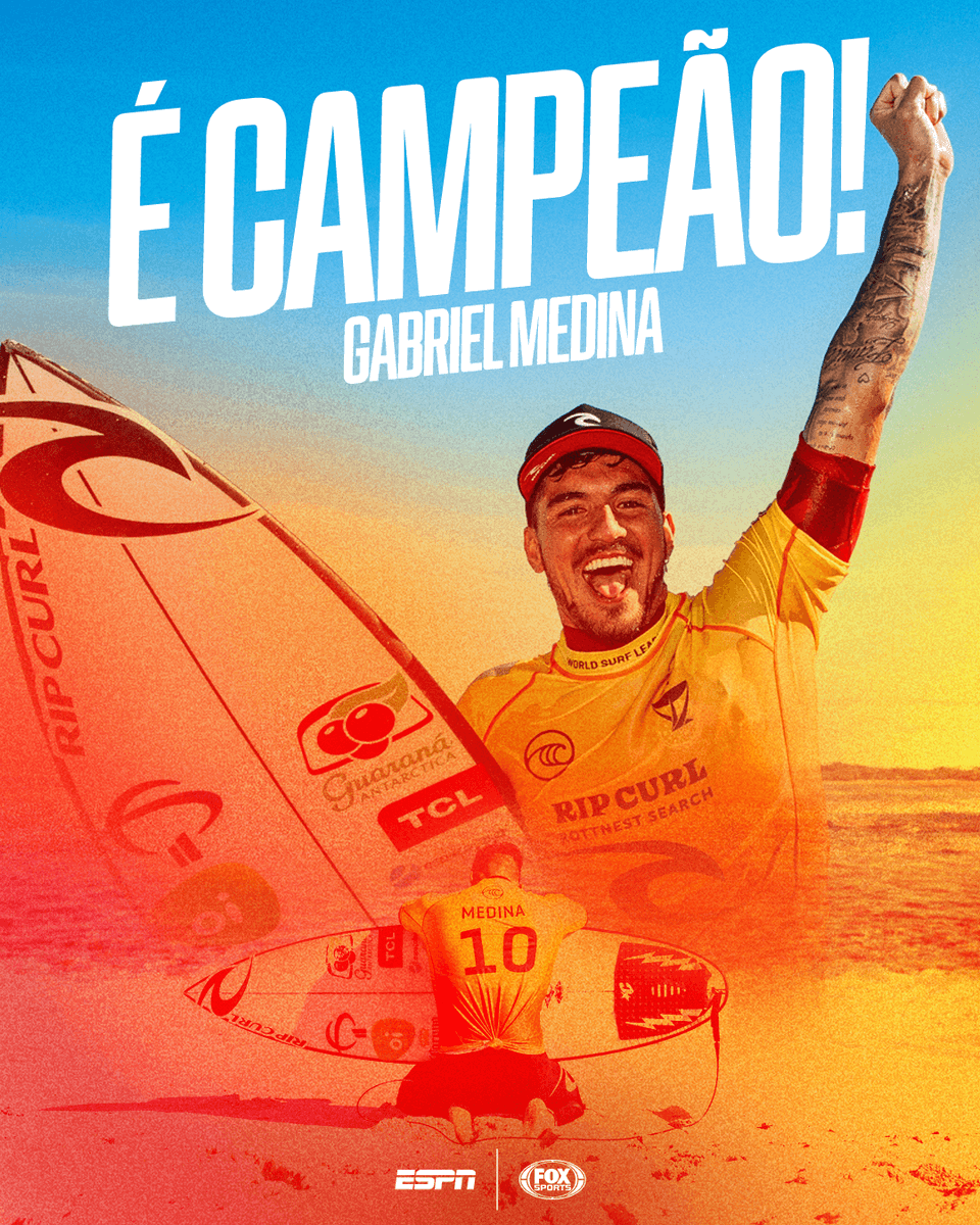 ESPNBrasil's tweet photo. GABRIEL MEDINA É TRICAMPEÃO DA WSL 🏄🇧🇷🏆
#SurfeNaESPN #ESPNnoStarPlus https://t.co/L5fBy5f8V3