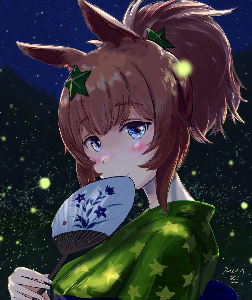 夏祭りの帰りにタイキさんとのんびり歩く いつも元気いっぱいタイキですが今日は大人 犬山太郎のイラスト