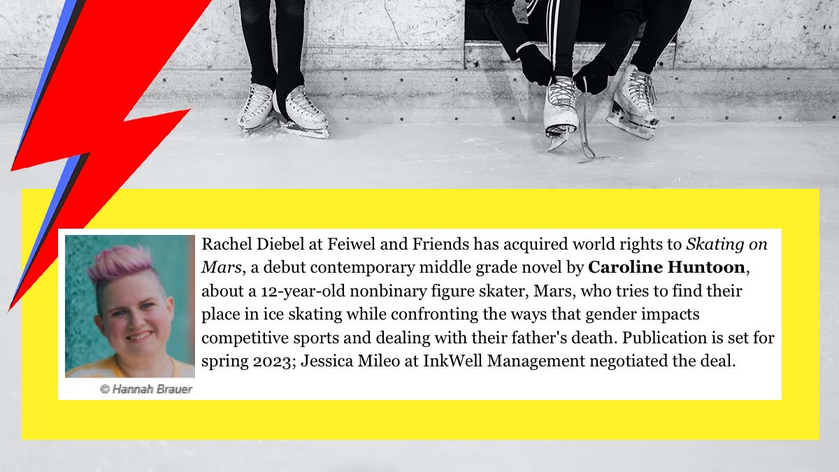 A year ago, I started writing a story about a nonbinary figure skater named Mars. Today, I get to announce that SKATING ON MARS is going to be a hold-in-your-hands book! So happy to be working with @diebelra at @FeiwelFriends; and huge thanks to @JessicaMileo at @Inkwellmgmt.