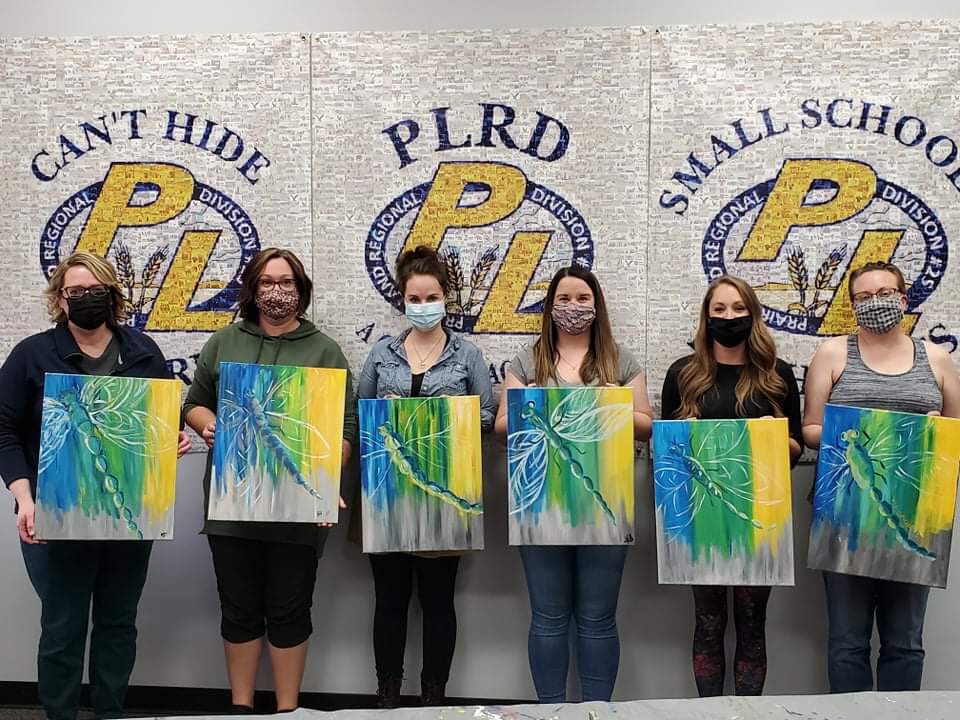 Our team hasn't met in person for over a year, so we thought we would celebrate with a little teambuilding activity yesterday! 👩‍🎨🎨🖌️ #dragonflies #teambuilding #strength #courage #happiness #overcominghardship #PaintNightWithSheila #MHCBAlberta @plrd25