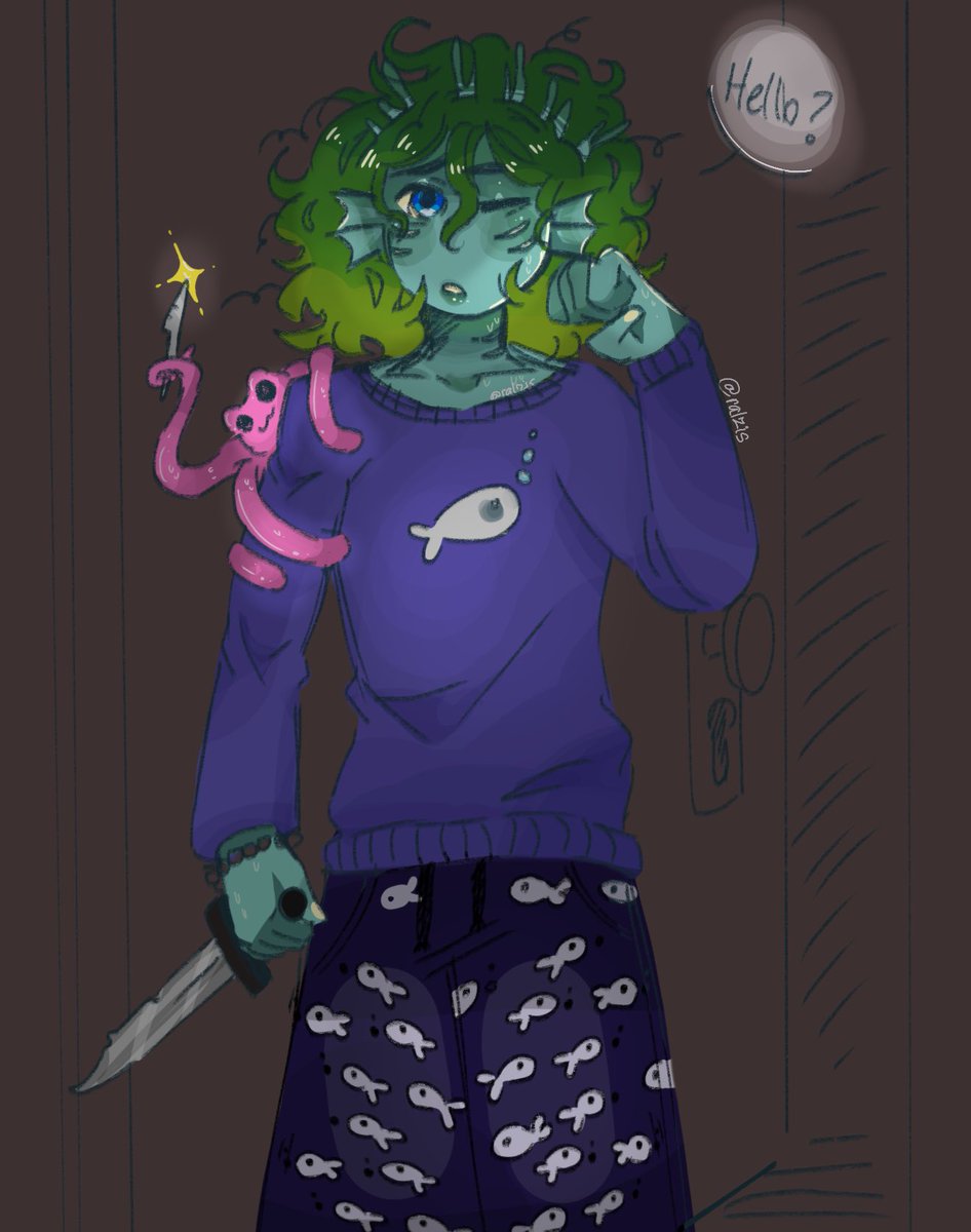 ralszii's tweet photo. //slight spoilers for ep 37-41 ish? // knives

gillion in his fishy pajamas my beloved 💙💙

also the fact he jumped into the water with canons being fired indiscriminately? ✨not a thought behind those eyes ✨
#jrwishow #jrwifanart #slimeciclefanart @insidetheslime @Slimecicle https://t.co/4tBQOfKe63
