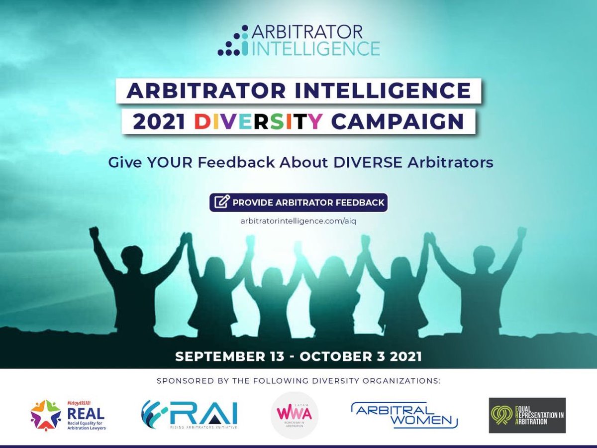 We are delighted to support the @ArbIntelligence 2021 Diversity Campaign!

Do something concrete to support #diversity in #arbitration today.

Spare 15 minutes and share your feedback about diverse arbitrators here: bit.ly/3lxaZRx