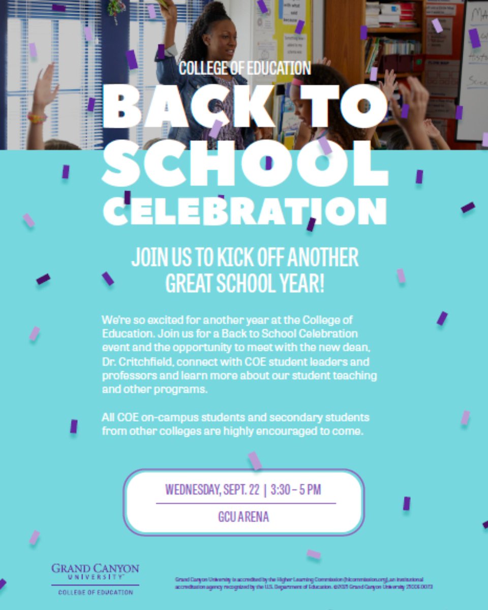 GCU_COE's tweet image. Welcome to week two of this semester! Join us this Wednesday, Sep. 22, 2021, from 3:30 to 5 in the GCU Arena for our College Kickoff. This event is a great opportunity to learn more about GCU's education program and meet our amazing faculty, staff, and leaders! @gcu #lopesteachup