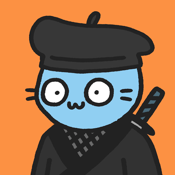 bluecheckNFT's tweet photo. @coolcatsnft Rock Oui slinks across rooftops on silent cat feet
But he knows his true passion &amp; the art of ninja wasn't it
He likes painting, with his black beret matching his ninja yoroi
"No mistakes, just happy accidents" he paints with so much joy
#ccbackstory
https://t.co/ze4AFRhXLZ https://t.co/KCDfuNF3px