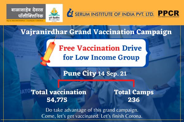 Manojpochat's tweet photo. Free vaccination drive for #LowIncomeGroup at #Pune city given 55K jabs &amp; up to 20K in #WesternMaharashtra. More than 400 camps organised. Balasaheb Deoras Polyclinic &amp; @SerumInstIndia's 
#FreeVaccinationDrive free 500000 doses @adarpoonawalla @mansukhmandviya @DrBharatippawar https://t.co/CckFavKYCw