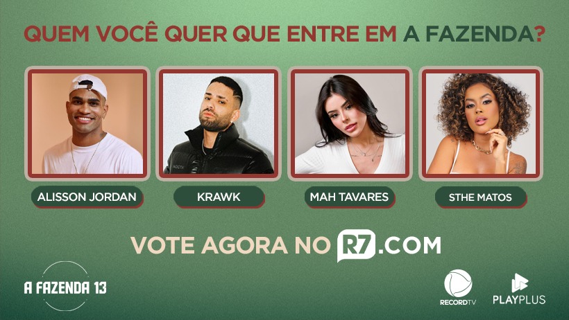 A votação está aberta e é você quem decide! 😎 Vote agora no R7.com no influencer do #PaiolTikTok que você quer ver entrar em #AFazenda 13! 🤠 E continue acompanhando tudo o que rola no reality no @SigaPlayPlus. Acesse: PlayPlus.com