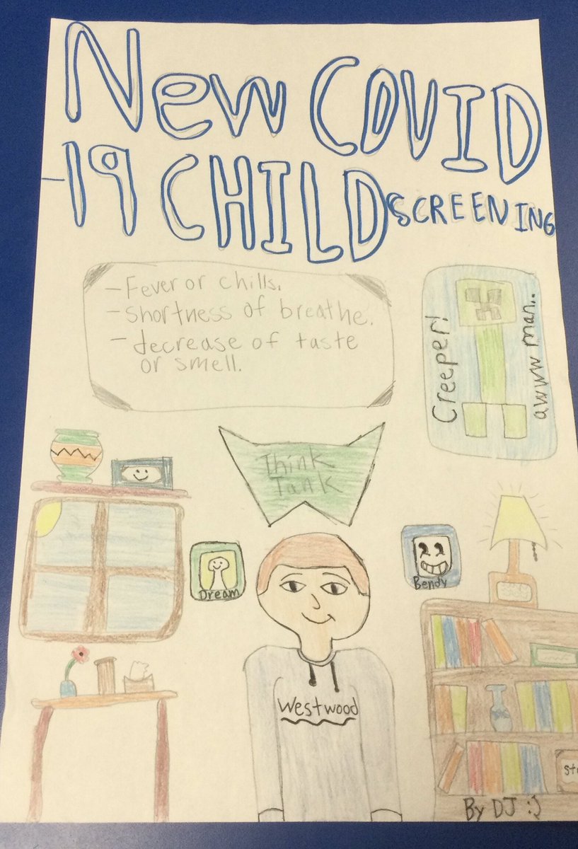 waltonsclass's tweet photo. #ssthink how to best create PSA on the new child COVID screening poster has come today or tomorrow to post at home to help families what to look for before coming to school @WestwoodUGDSB @ugdsb https://t.co/P70Wf9JFWl
