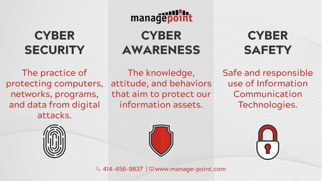 ManagepointIT's tweet image. Repeat after us...

Cyber Security, Cyber Awareness, Cyber Safety!

Now click here to learn more➡️ manage-point.com/managed-servic…