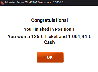 Run1G's tweet image. Je dois avouer que ça fait du bien🥵
Vainqueur Monster Series XL 83-M 20€ Buy In