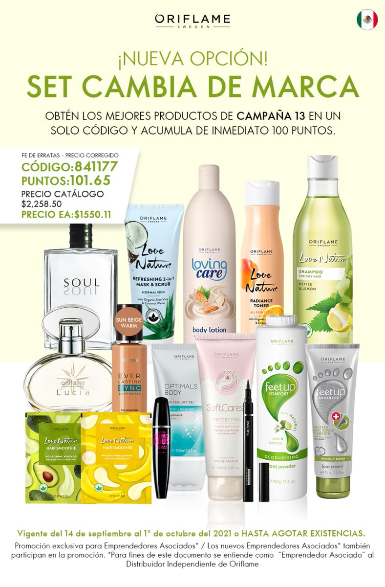 OrdazArlette's tweet image. Set Cambiate de Marca ™ a #OriflameMéxico con Espectaculares 🤩 Productos para toda la familia 👪 #uneteaoriflame
#PonteSmart inf watts app bit.ly/3gPKxyw 📲 🛒 🛍️ 💌 ✨ 💖 🥰 🇸🇪 #ComprasOnline
