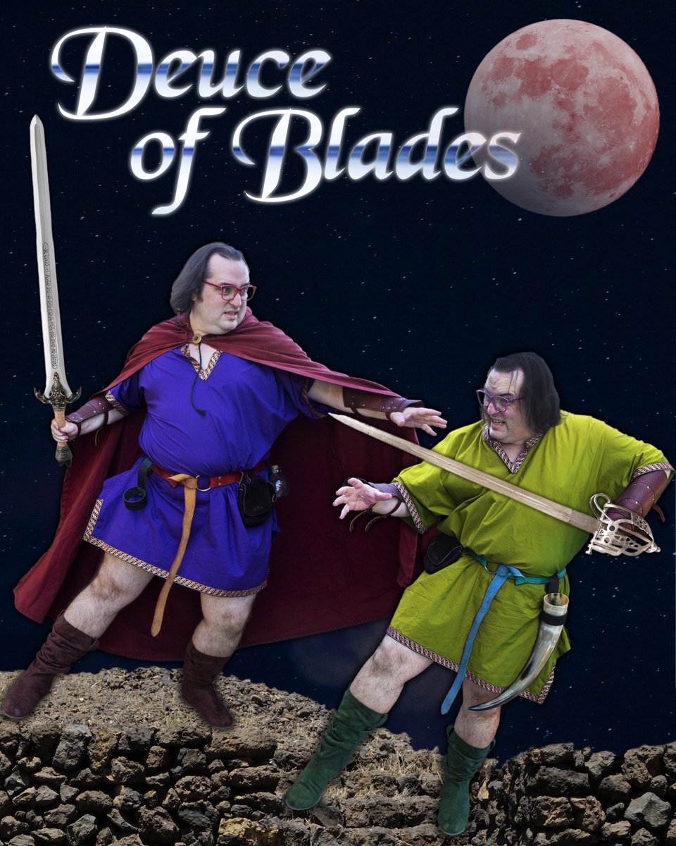 WizWorldLive's tweet image. For #TarotTuesday, enjoy a new Wizarding #Tarot card: DUECE OF BLADES! A wizard duels himself under the Red Moon of Rage; this carta signifies that ye are thy biggest obstacle—which means ye can be the solution, too 🧙‍♂️

(Rarely, it signifies you will literally duel thyself soon)