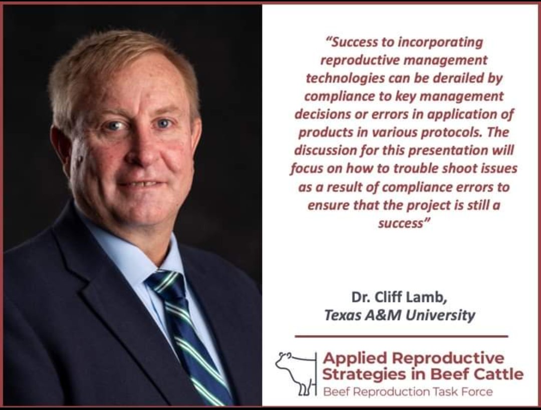 beef_repro's tweet photo. 2021 #ARSBC online conference! Speaker highlight - Dr. Cliff Lamb from @aglifesciences @tamuansc
Register for free https://t.co/Vy4qBS5ciq https://t.co/d109iCV4zq