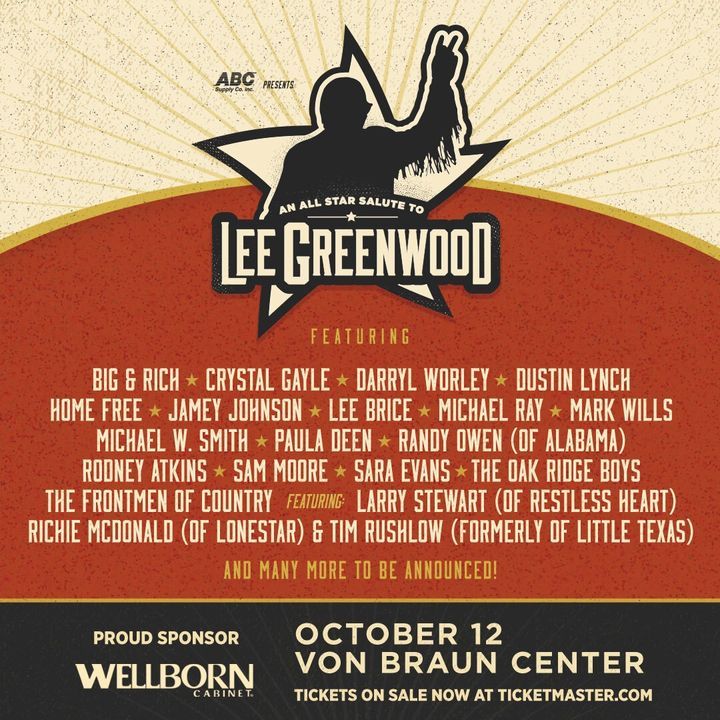WellbornCabinet's tweet photo. We are thrilled to be a sponsor of Lee Greenwood’s #40YearsOfHits at the Von Braun Center in Huntsville, AL for a celebration of 40 years of patriotism and country music on October 12th. #wellborncabinet #ProudToBeAnAmerican #MadeInUSA
Get tickets now!
https://t.co/Z8rCwHvhN3 https://t.co/DyANCpn5mW