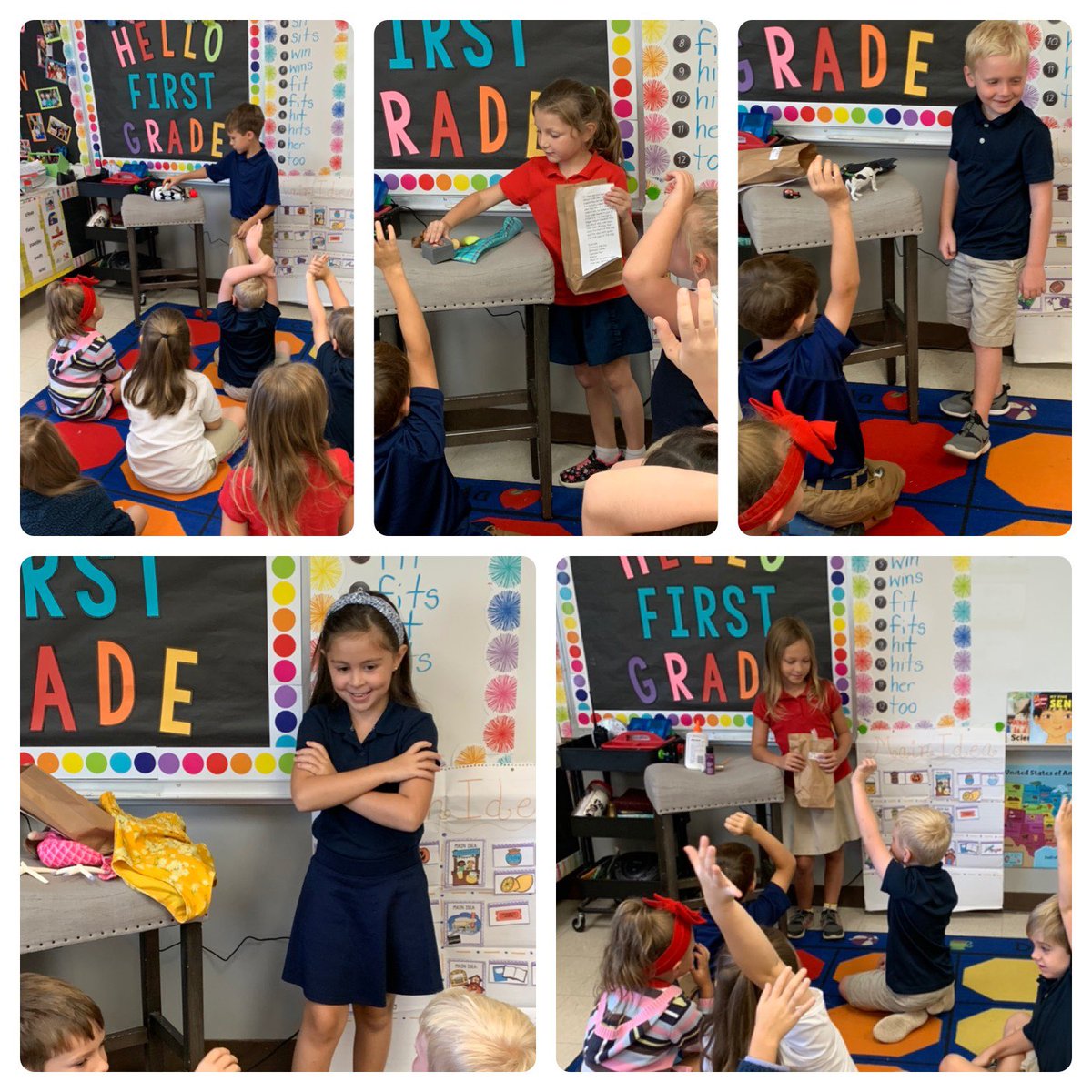 1stRca's tweet photo. @RossvilleAcad 1st grade loved sharing main idea bags. Each bag had a main idea and all of the items in the bag helped support that idea. #RCAlearns https://t.co/2Q0dQRNVlA