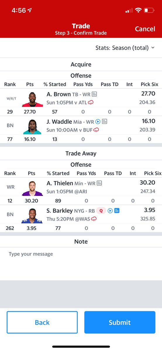 JasonNguyen1's tweet photo. @MikeReedyFF would you take this trade? I have brown and waddle https://t.co/2VH5elLc9c