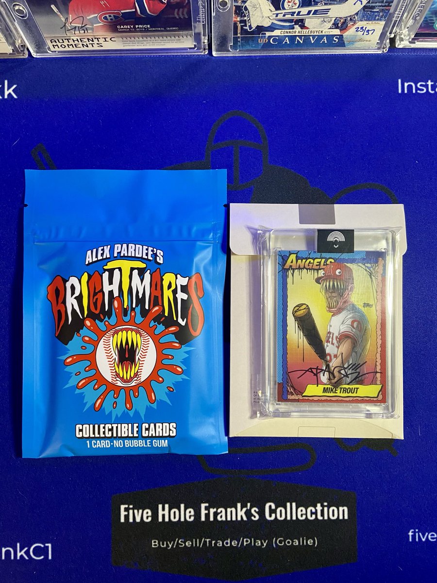 FiveHoleFrankC1's tweet photo. @CardPurchaser Mike Trout artist @alexpardee auto 1/99 with sealed companion. I guess only thing better would be the jersey number 🤷🏻♂️ #fiveholefrank #miketrout #alexpardee #auto #project70 #topps #mlb #flyoutfrank #nameswap https://t.co/d23BRu6aVA