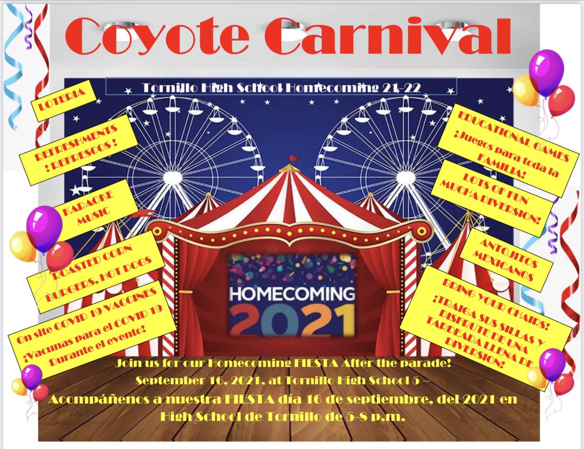 Rosy Vega-Barrio (@rvegab_tisd) on Twitter photo Tornillo Learning Community, our Annual Homecoming Parade and Fiesta is just around the corner! We can’t wait to see everyone come out to support the parade, fiesta, and student athletes at the game! #TISDProud <a href="/TISDAthletics/">The Tornillo Coyotes</a> Tornillo Learning Community, our Annual Homecoming Parade and Fiesta is just around the corner! We can’t wait to see everyone come out to support the parade, fiesta, and student athletes at the game! #TISDProud <a href="/TISDAthletics/">The Tornillo Coyotes</a>