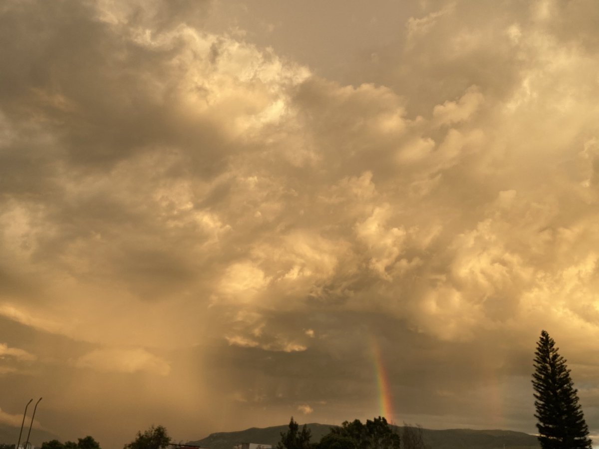 Quadratinoaxaca's tweet photo. ¿Ya vieron el cielo en la ciudad de Oaxaca? Hay un tono amarillo y un arcoíris con algo de nubes. https://t.co/EIoItmgiMK