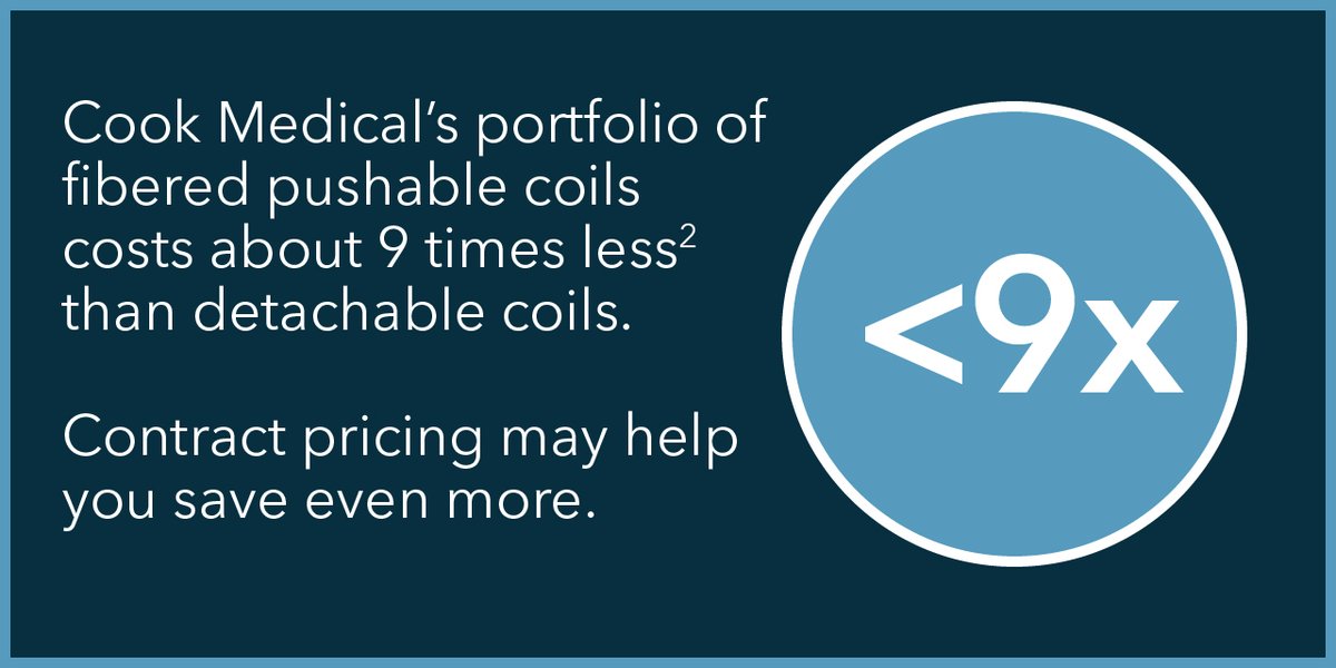 cookvascular's tweet photo. Did you know that our portfolio of fibered pushable coils costs about 9 times less than detachable coils? Contract pricing may help you save even more. Find out more. https://t.co/SJ98HkD42T #CoilsinCombo #Retracta #CoilFiberStudy #embolization #Nester #Tornado #Hilal #MReye https://t.co/g1kZZDyhoA