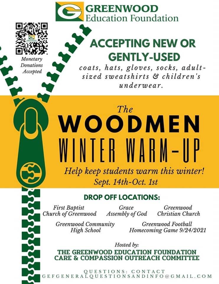 GW_EdFoundation's tweet photo. Donate you extra gently used winter clothes at Greenwood High School to help keep our students warm this winter! @GHSWoodmen https://t.co/PZxu4EW5Za