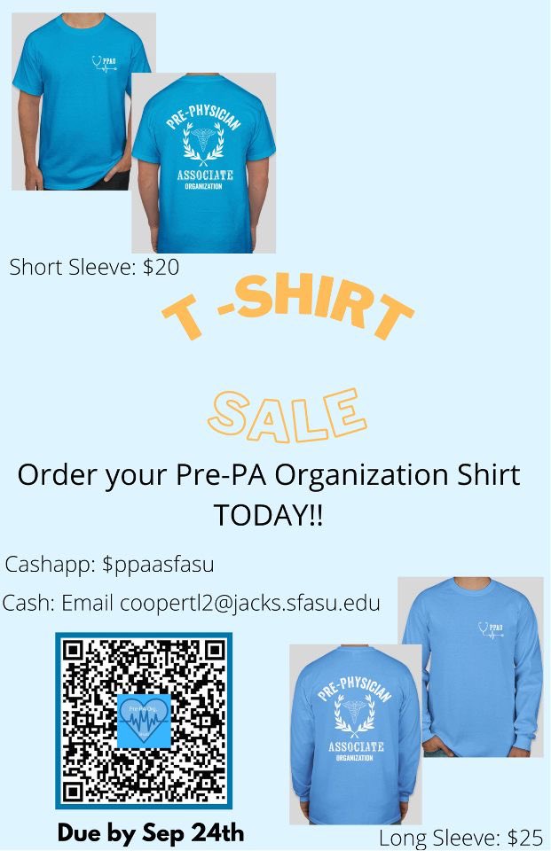 PPAO_SFASU's tweet photo. We are selling T-shirts! 💜 

Short sleeves: $20 
Long sleeves: $25 https://t.co/bqUbmOLKg5