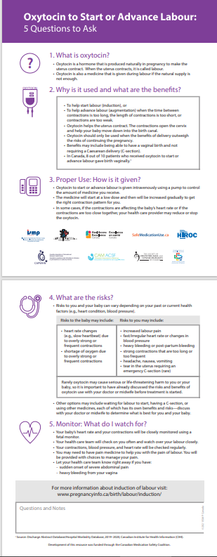 Oxytocin = high-alert medication used to start/advance labour. Share this PATIENT HANDOUT, promote #SafeChildbirthForAll 
#WorldPatientSafetyDay <a href="/ISMPCanada/">ISMP Canada</a> <a href="/HE_ES_Canada/">Healthcare Excellence Canada</a> <a href="/HIROCGROUP/">HIROC</a> <a href="/Canadamidwives/">Canadian Association of Midwives</a> <a href="/SOGCorg/">SOGC</a> <a href="/CAPWHN/">CAPWHN</a> <a href="/CSHP_SCPH/">CSHP/SCPRS</a> <a href="/maryannvmurray/">M Murray</a>  ismp-canada.org/oxytocinsafety/