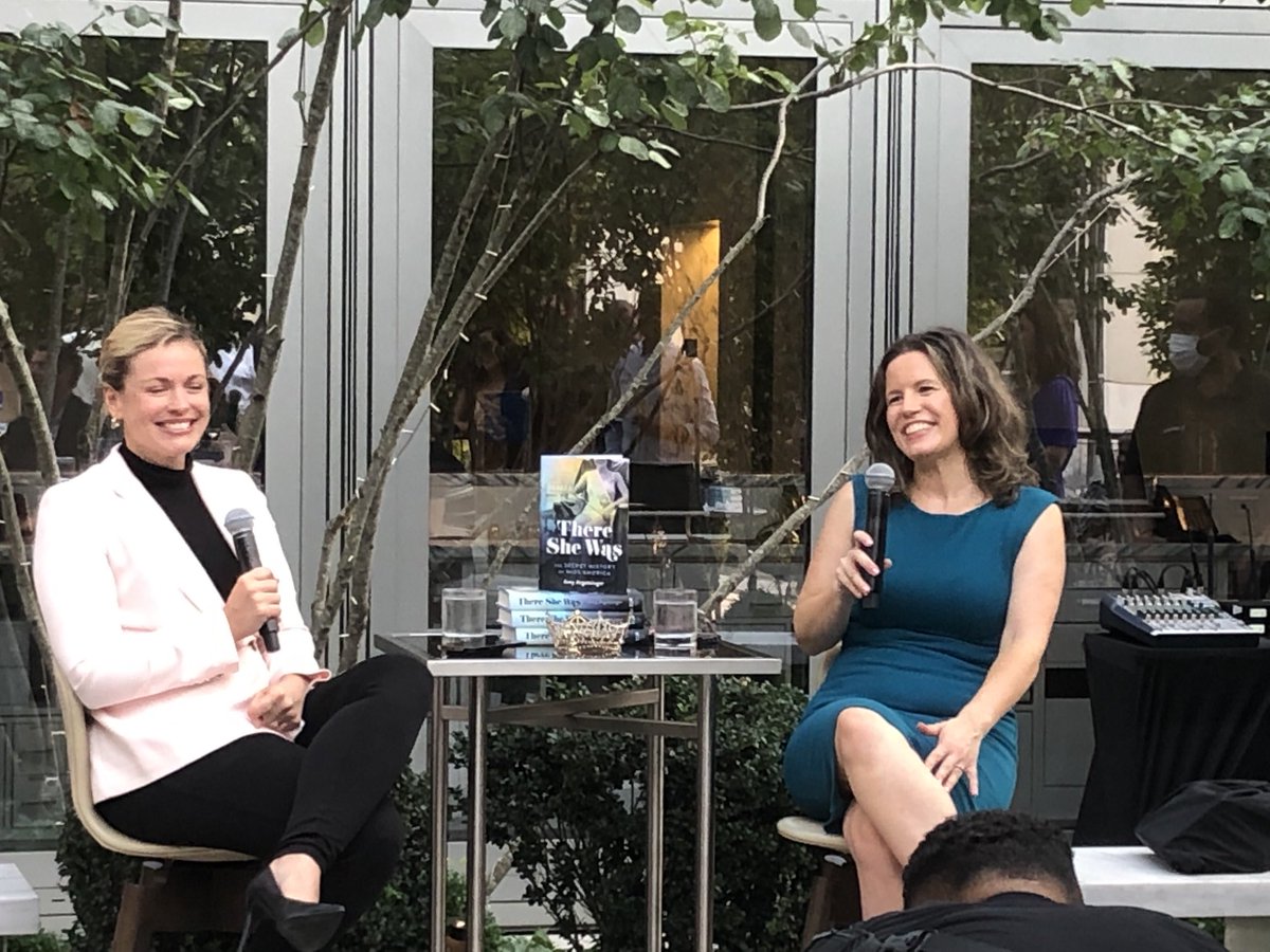 bmcquillen's tweet photo. A very fun outdoor book event where @PamelaBrownCNN interviewed @AmyArgetsinger on her new book — #ThereSheWas - The Secret History of Miss America. Everyone should read it. Don’t miss out! https://t.co/U25fQ835We