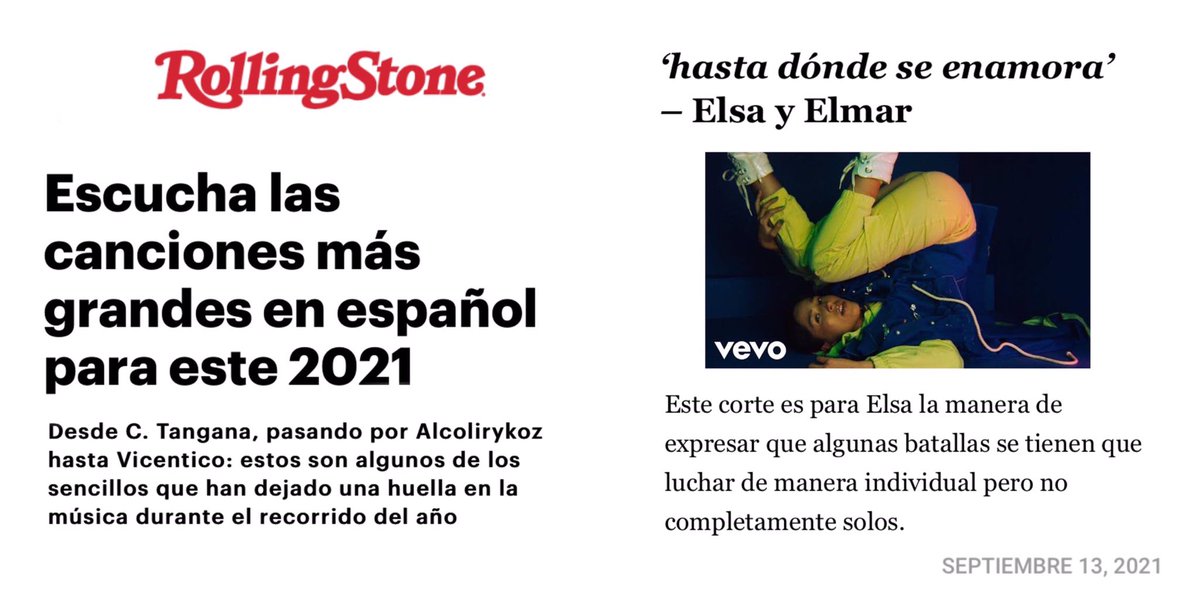 nacionelmar's tweet photo. “Hasta dónde se enamora” entre las más grandes canciones en español del 2021 según @RollingStoneMX ❤️🪲
#ElsayElmar #HDSE https://t.co/eJB9ybmrzr