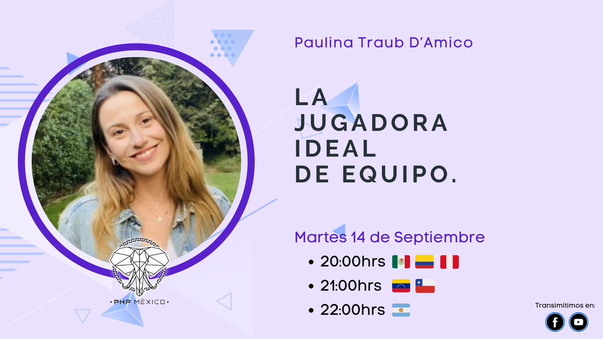 phpmx's tweet photo. 🔴🔴🔴 YA ESTAMOS EN VIVO #meetup 🔴🔴🔴
* 📘 "La jugadora ideal del equipo."
* 📆 mar., 14 sept
* 🕑 8:00pm 🇲🇽
* 💻 https://t.co/yCq6DkMCXQ
* 🙋🏻 https://t.co/8IjMvJAiE9
* 📝 https://t.co/WI6XsK5zr1

#phpMXWoman #phpmxmeetup #phpmx #womenintech #talentacquisition https://t.co/rhwfiSAVLe