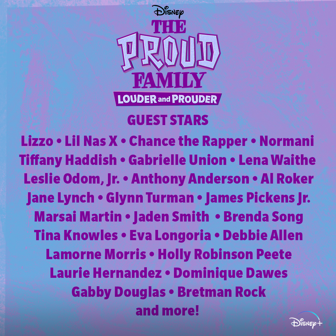 DisneyPlus's tweet photo. Welcome to the family. 🌟 Meet some of the guest stars of #TheProudFamily: #LouderAndProuder! The Original Series premieres in 2022 on #DisneyPlus. https://t.co/IyCfzVk6jI