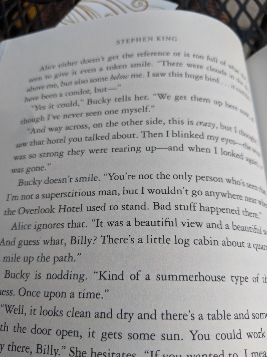 AuthorAngelaA's tweet photo. Oh man I love when @StephenKing does this!! He is definitely my favorite world builder. Bucky's right...stay clear of #overlookhotel https://t.co/bjzDHwU58l
